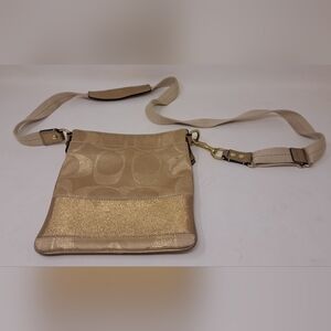 Coach Crossbody Bag Satchel Monogram Gold Metal Studs 8.75" x 7.5"